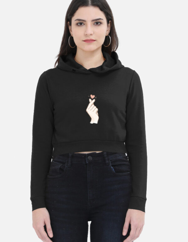 Korean heart Female Cropped Hoodie